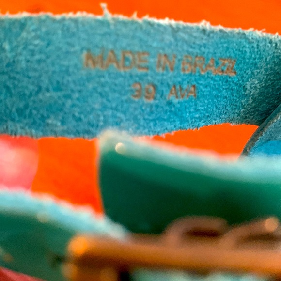 Kork-Ease Ava cork platforms with bright shiny turquoise upper. - Picture 11 of 12